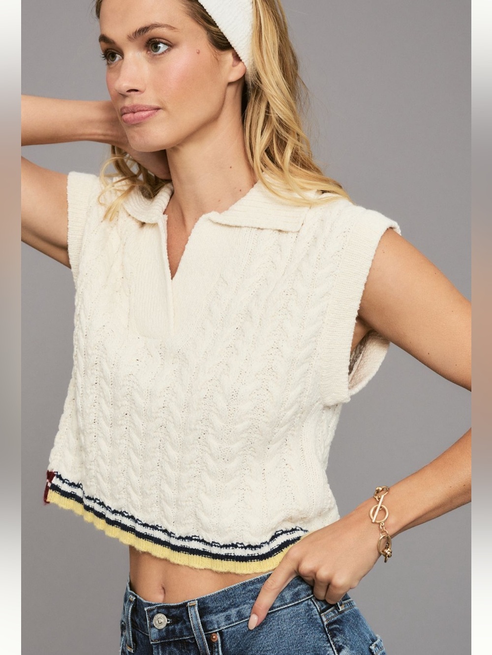 Maeve Collard Cable-Knit Seeater Vest